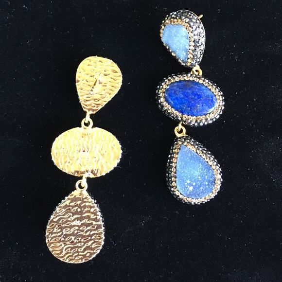 Swarovski Crystal & Lapis/Chalcedony Gem Earrings - Picture 8 of 8